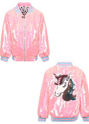 Lola And The Boys Pretty in Pink Unicorn Sequin Bomber