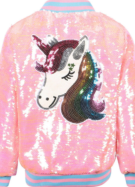 Lola And The Boys Pretty in Pink Unicorn Sequin Bomber - Back