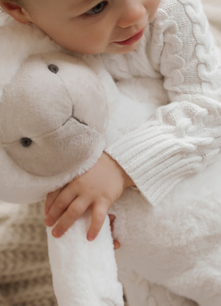 Model With Elegant Baby Lamb Bedtime Huggie Plush Toy with Blanket