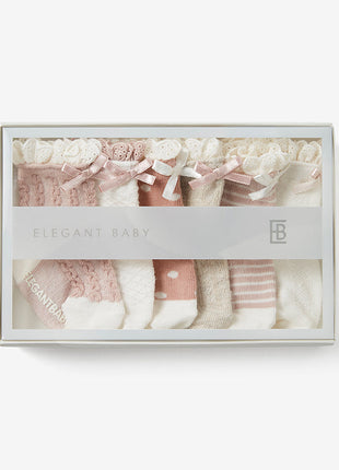 Elegant Baby Fancy Pink Non Slip Baby Socks 6pk