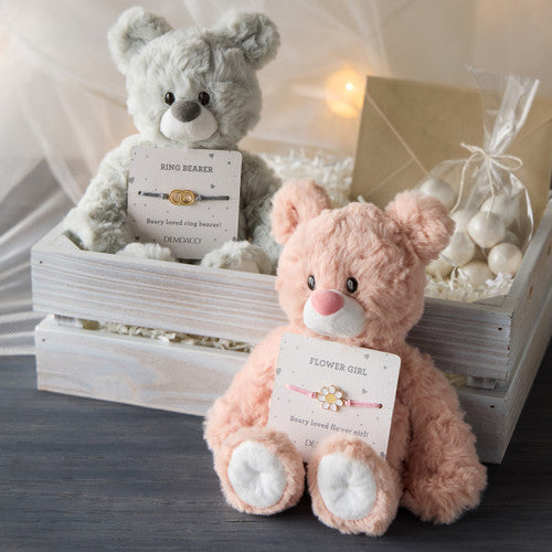 Demdaco Flower Girl Pink Bear & Ring Bearer Grey Bear - 6in