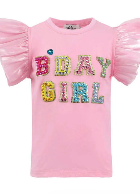 Pink Birthday Girl Gem Ruffle Shirt