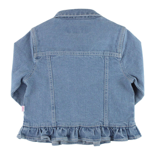 Rufflebutts + Ruggedbutts Girls Light Wash Ruffle Denim Jacket Back