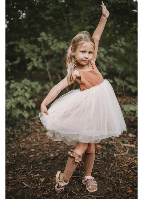 Model Wearing Annie & Charles® Organic Linen Tulle Dress