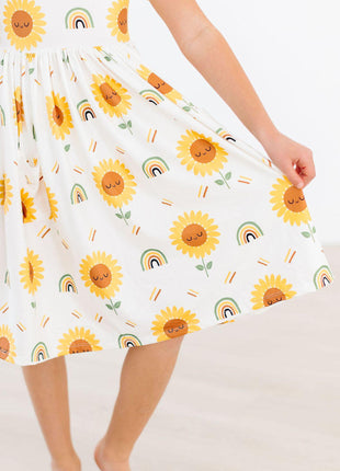 Model Wearing Mila & Rose Sunflower Pocket Twirl Dress