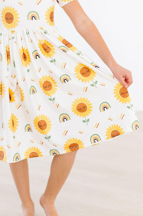 Model Wearing Mila & Rose Sunflower Pocket Twirl Dress