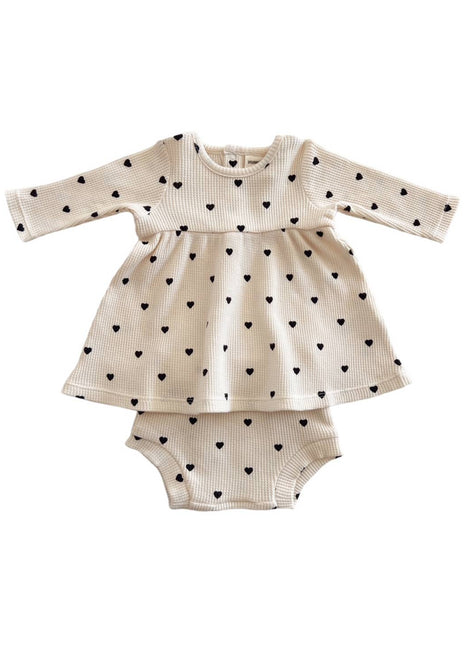 SpearmintLOVE Organic Waffle Simple Dress & Bloomer, Black Heart Back
