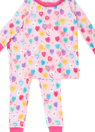 Rufflebutts + Ruggedbutts Toddler Girls Be My Valentine Bamboo Viscose Ruffle Long Sleeve Pajama Set Front 