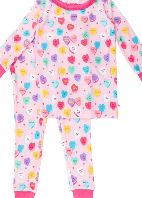 Rufflebutts + Ruggedbutts Toddler Girls Be My Valentine Bamboo Viscose Ruffle Long Sleeve Pajama Set Front 
