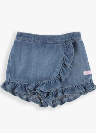 Rufflebutts and Ruggedbutts Light Wash Denim Ruffled Skort Front