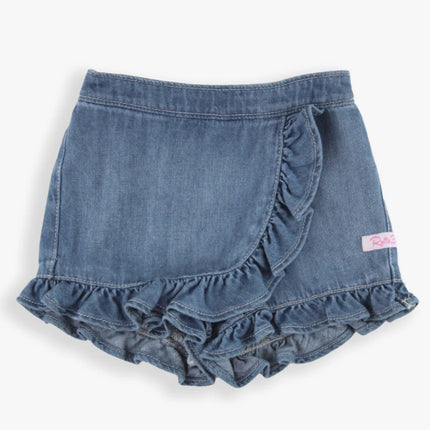 Rufflebutts and Ruggedbutts Light Wash Denim Ruffled Skort Front