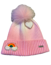 Pink Heart & Rainbow Patch Beanie