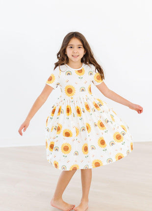 Model Wearing Mila & Rose Sunflower Pocket Twirl Dress