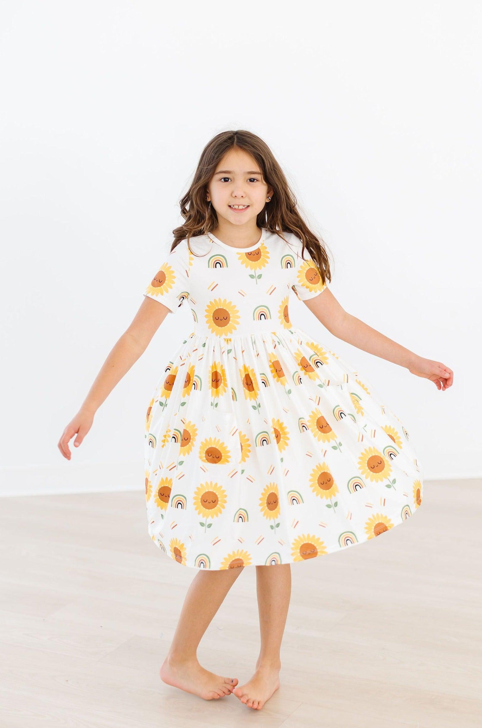 Model Wearing Mila & Rose Sunflower Pocket Twirl Dress