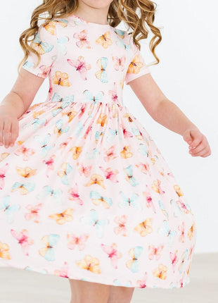 Model Wearing Mila & Rose Butterfly Kisses S/S Pocket Twirl Dress