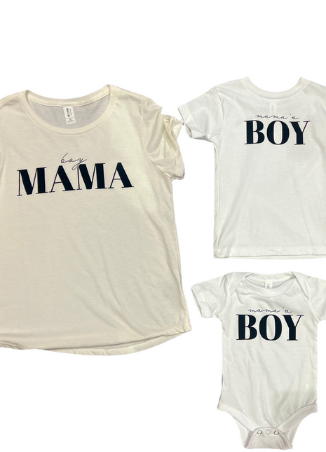 Little Ooma Boy Mama Tee, Mama’s Boy Tee & Onesie
