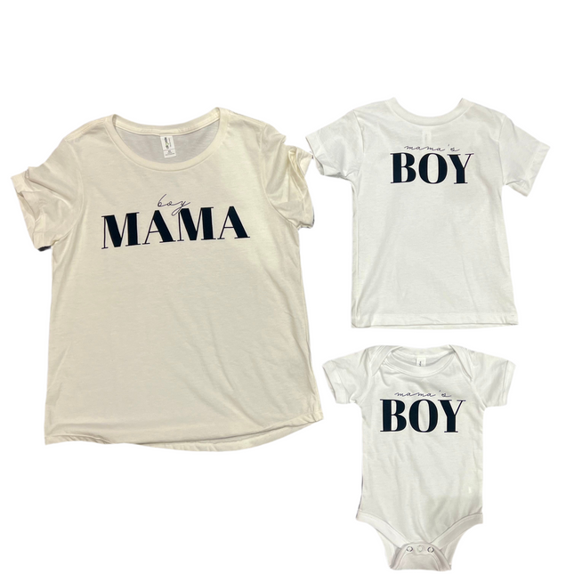 Little Ooma Boy Mama Tee, Mama’s Boy Tee & Onesie