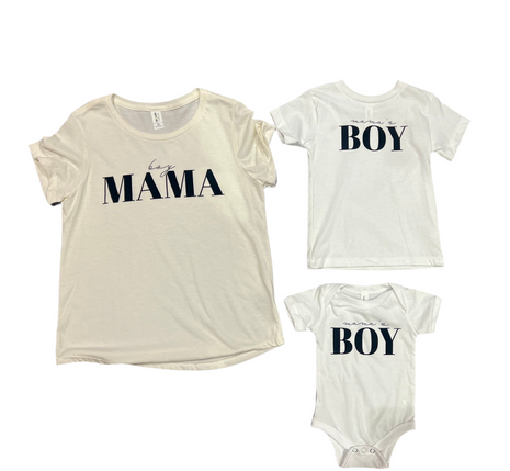 Little Ooma Boy Mama Tee, Mama’s Boy Tee & Onesie