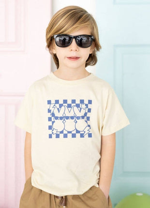 Model Wearing Sweet Wink Peeps Squad Easter Short Sleeve T-Shirt -Toddler Boy Clothes