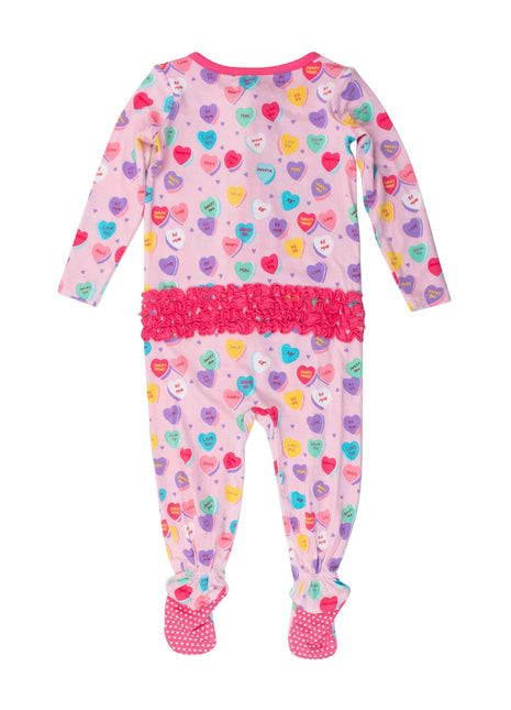 Rufflebutts + Ruggedbutts Baby Girls Be My Valentine Bamboo Viscose Footed Ruffle One Piece Pajama Back