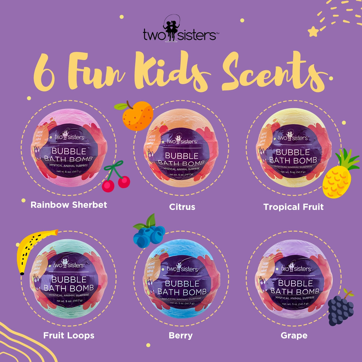 Two Sisters Spa Mystical Animal Bath Bombs Gift Set For Kids (6 Pack)