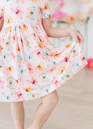 Model Wearing Mila & Rose Butterfly Kisses S/S Pocket Twirl Dress