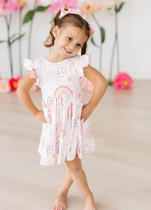 Over The Rainbow Flutter Sleeve Twirl Dress