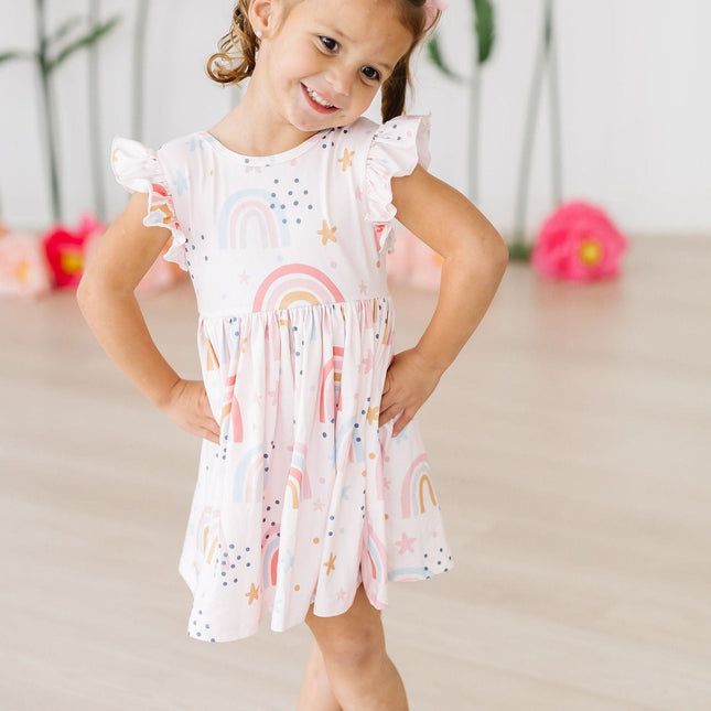Mila & Rose Over The Rainbow Flutter Sleeve Twirl Dress