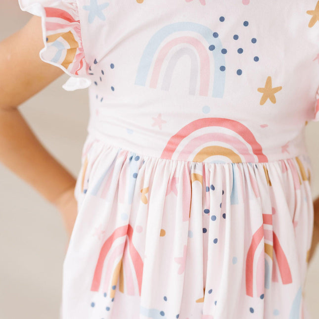 Mila & Rose Over The Rainbow Flutter Sleeve Twirl Dress
