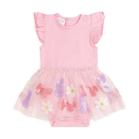 Sweet Wink Bunny Bow Sequin Easter Short Sleeve Tutu Bodysuit - Baby