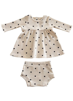 SpearmintLOVE Organic Waffle Simple Dress & Bloomer, Black Heart Seperates