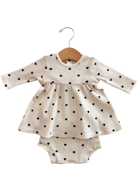 SpearmintLOVE Organic Waffle Simple Dress & Bloomer, Black Heart