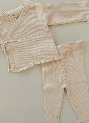 Petite + Co Ribbed Kimono Set | Oat