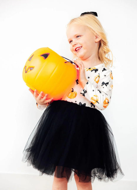 Model Wearing Mila & Rose PRETTY IN PUMPKIN L/S TUTU DRESS