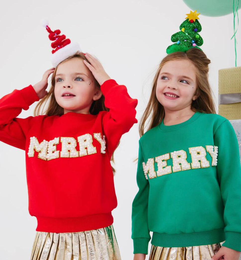 Lola And The Boys Merry Pearl Sweatshirt - Red & Green