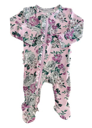 SpearmintLOVE Blissful Blossom 2-Way Zip Ruffle Footie