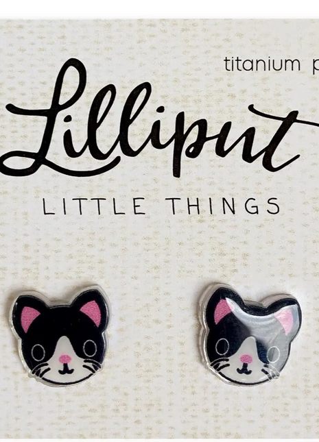 Lilliput Little Things Tuxedo Kitty Cat Earrings