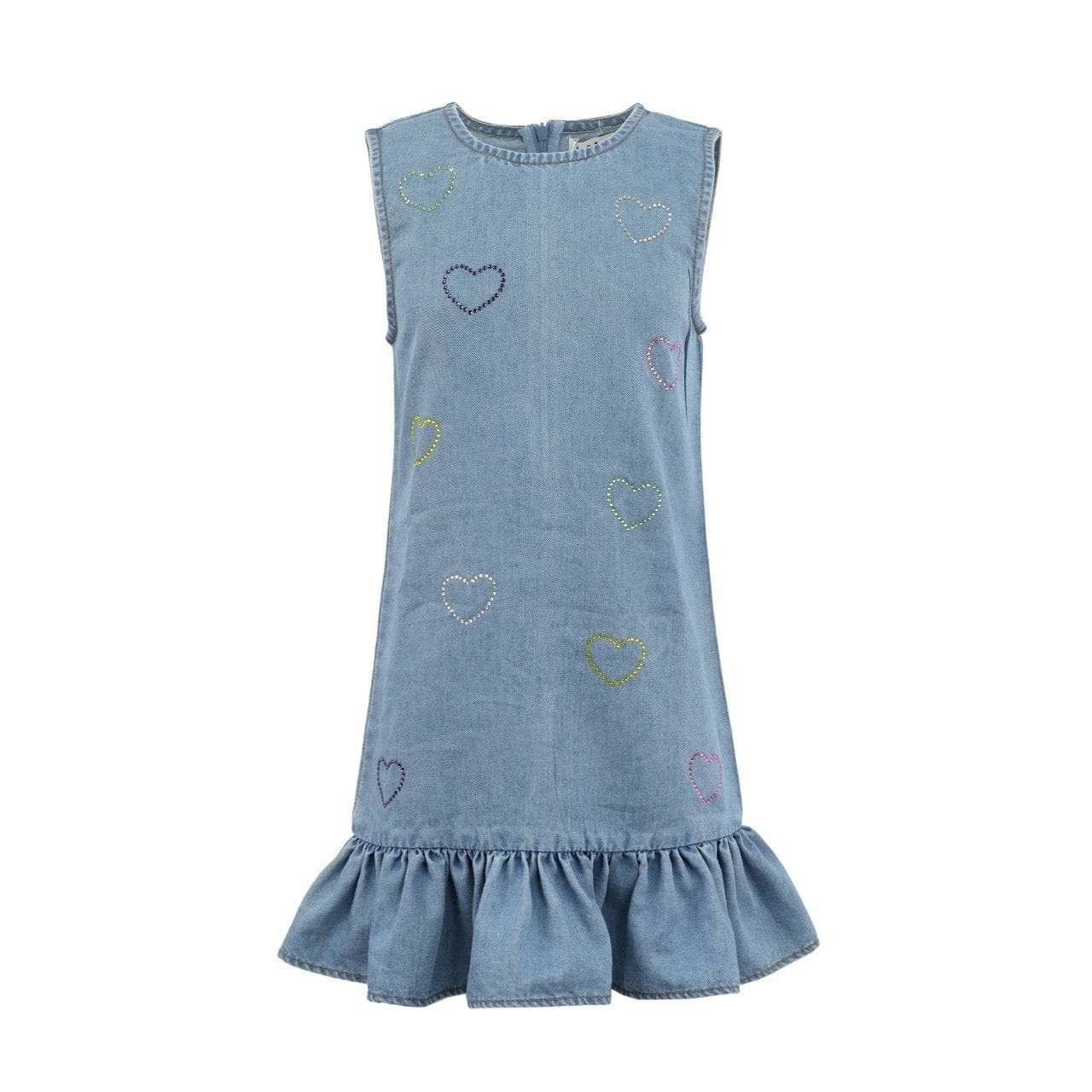 Lola And The Boys Crystal Rainbow Heart Denim Dress