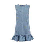 Lola And The Boys Crystal Rainbow Heart Denim Dress