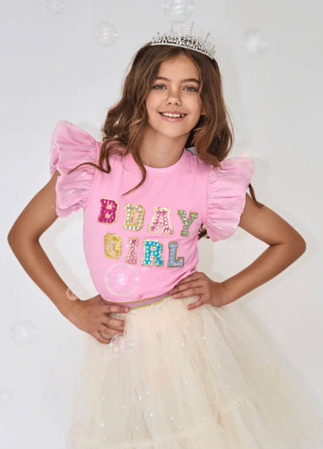 Pink Birthday Girl Gem Ruffle Shirt