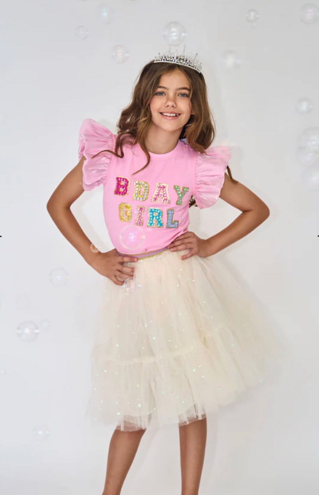 Pink Birthday Girl Gem Ruffle Shirt