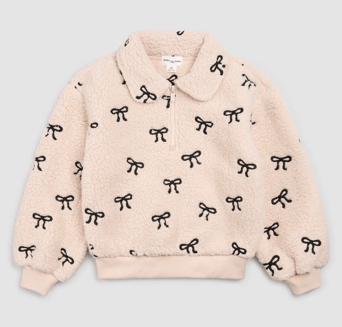 Miles The Label Bows Embroidered Sherpa Almond Half-Zip Pull-Over