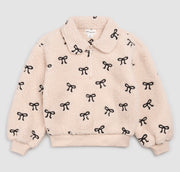 Miles The Label Bows Embroidered Sherpa Almond Half-Zip Pull-Over