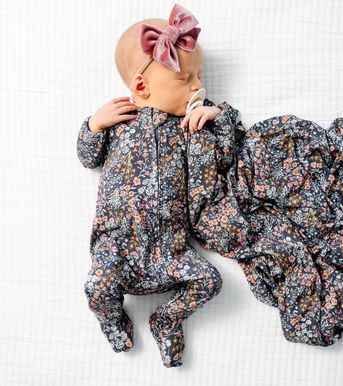 Model Wearing Lou Lou & Company Bea Zipper Footie
