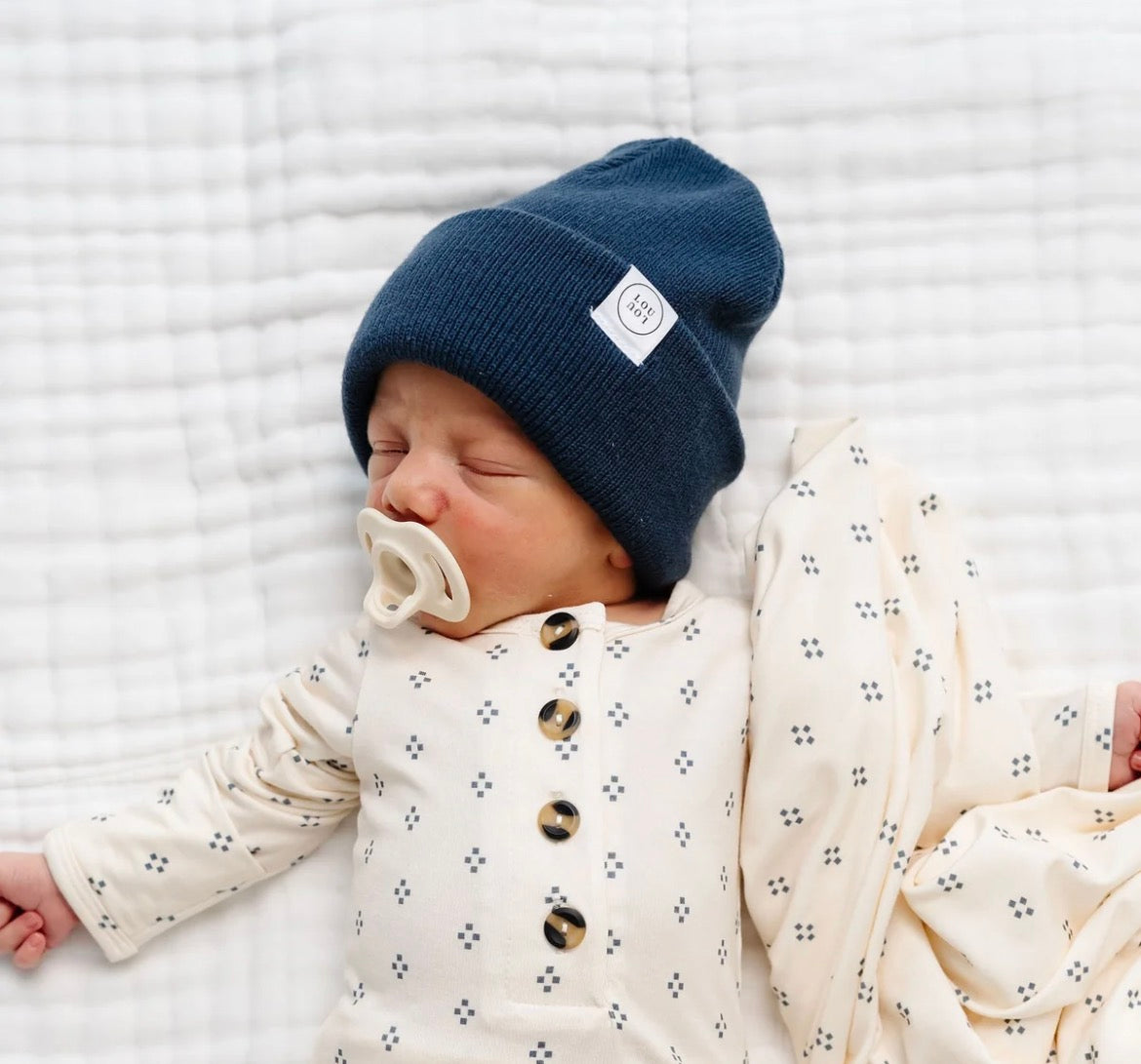 Model Wearing Lou Lou & Company Beanie - Navy