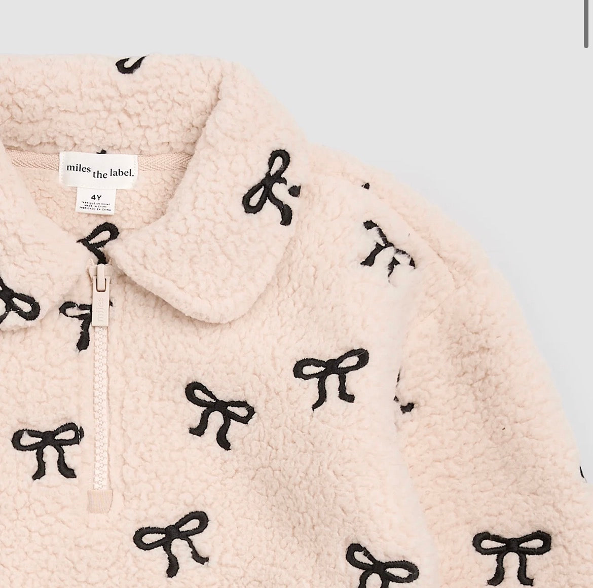 Miles The Label Bows Embroidered Sherpa Almond Half-Zip Pull-Over