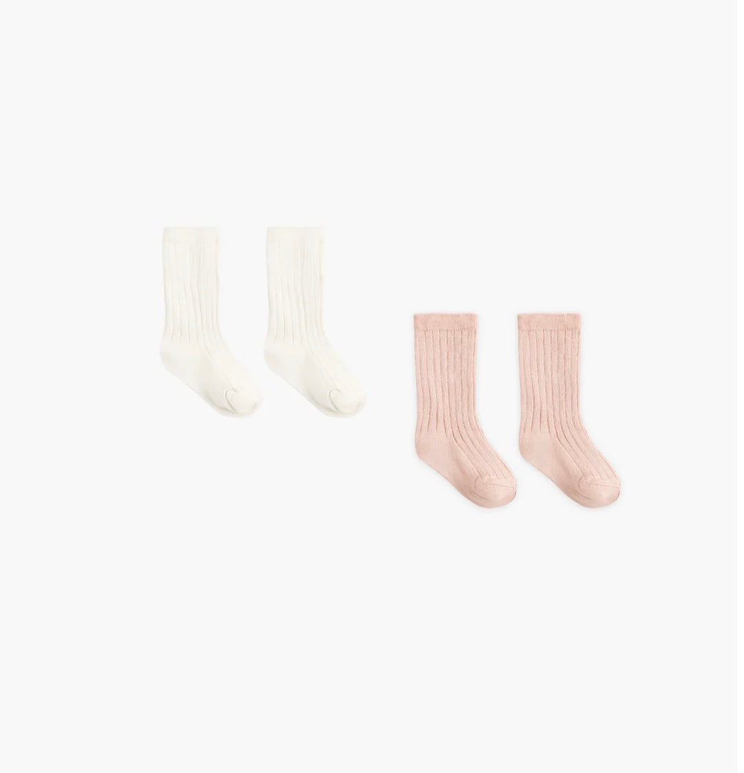 Quincy Mae Socks Set || Natural, Dusty Rose