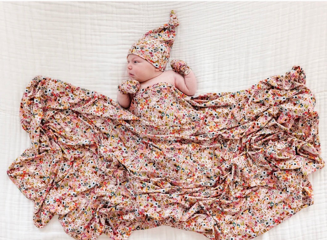 Model Wearing Lou Lou & Company Penelope Swaddle Blanket