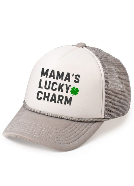 Sweet Wink Mama's Lucky Charm St. Patrick's Day Trucker Hat - Gray/White