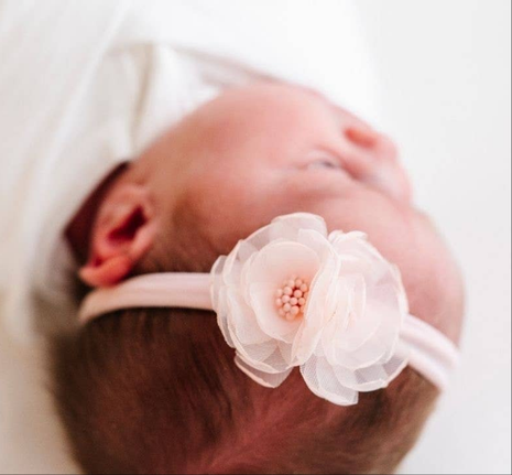 Model Wearing Baby Bling Bows Baby Bling® Flower Skinny Soft Nylon Headband